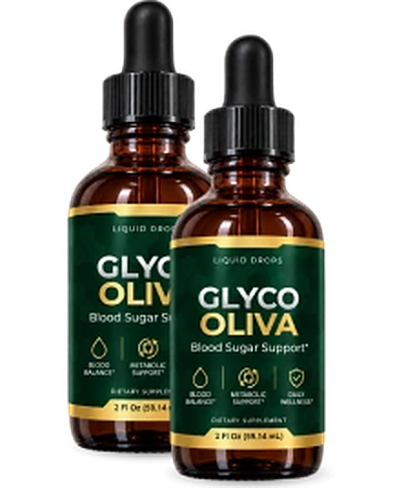Two bottles of GlycoOliva blood sugar support liquid drops
